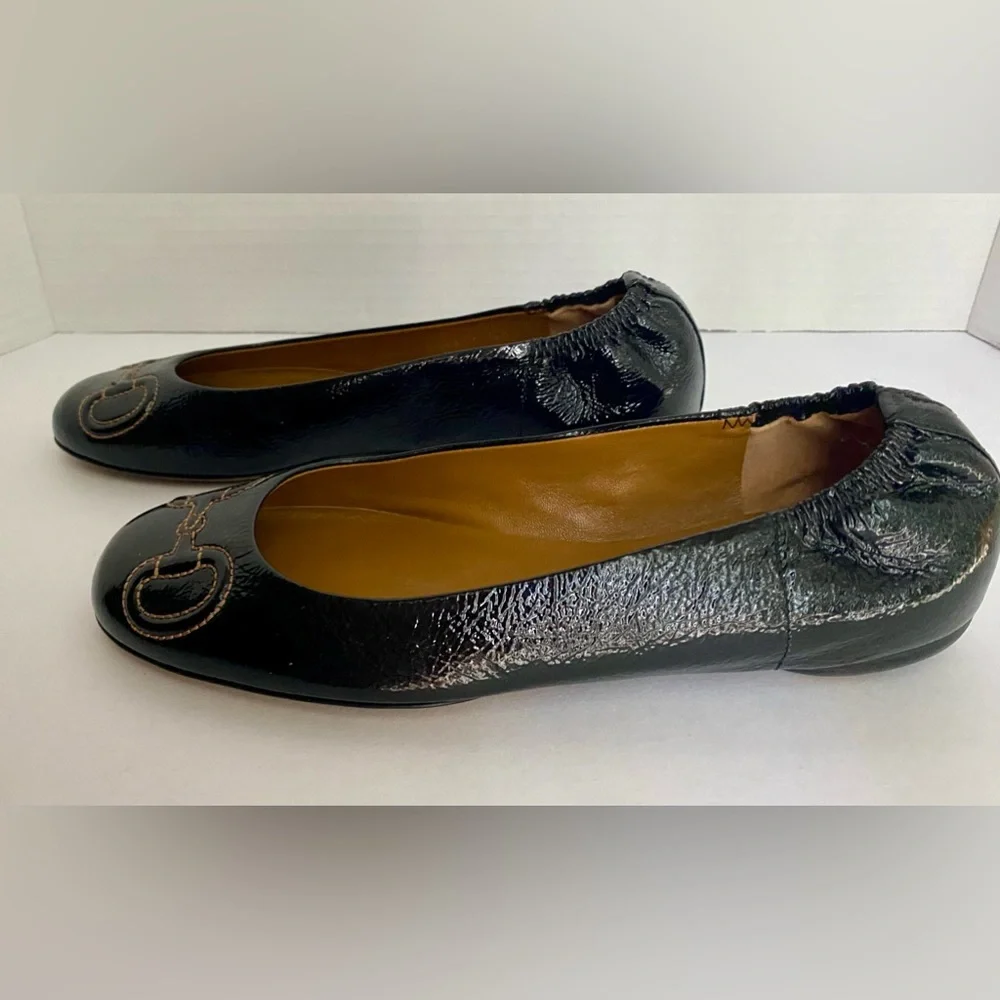 GUCCI Black Patent Leather Horsebit Embroidered Ballet Flats - Picture 4 of 14